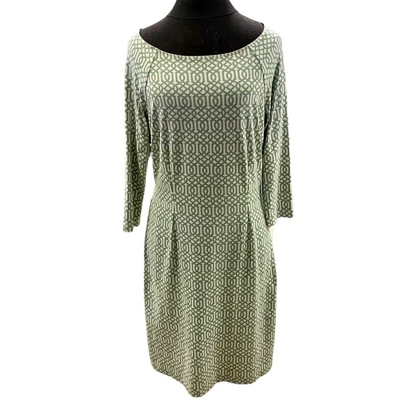 J McLaughlin Green White Lattice Print Catalina Cloth Dress Medium - Picture 1 of 12
